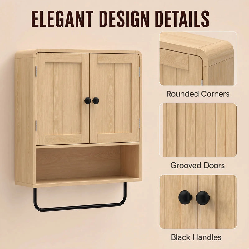 HOMCOM Bathroom Cabinet Wall Mounted, Bathroom Wall Cabinet with 2 Doors, Adjustable Shelf Storage for Toilet, Oak