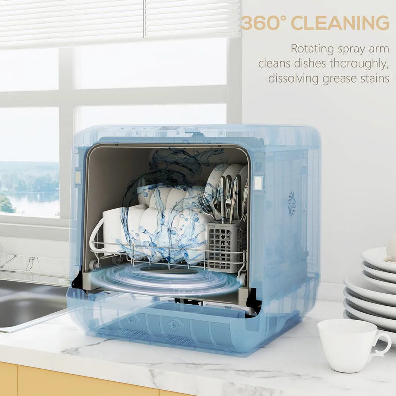 HOMCOM 6L Five-Mode Tabletop Dishwasher - White
