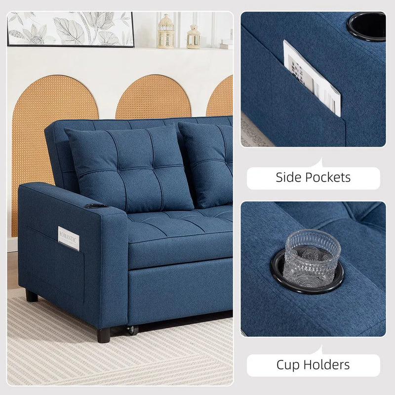 HOMCOM Two-Seater Pull-Out Sofa Bed - Dark Blue