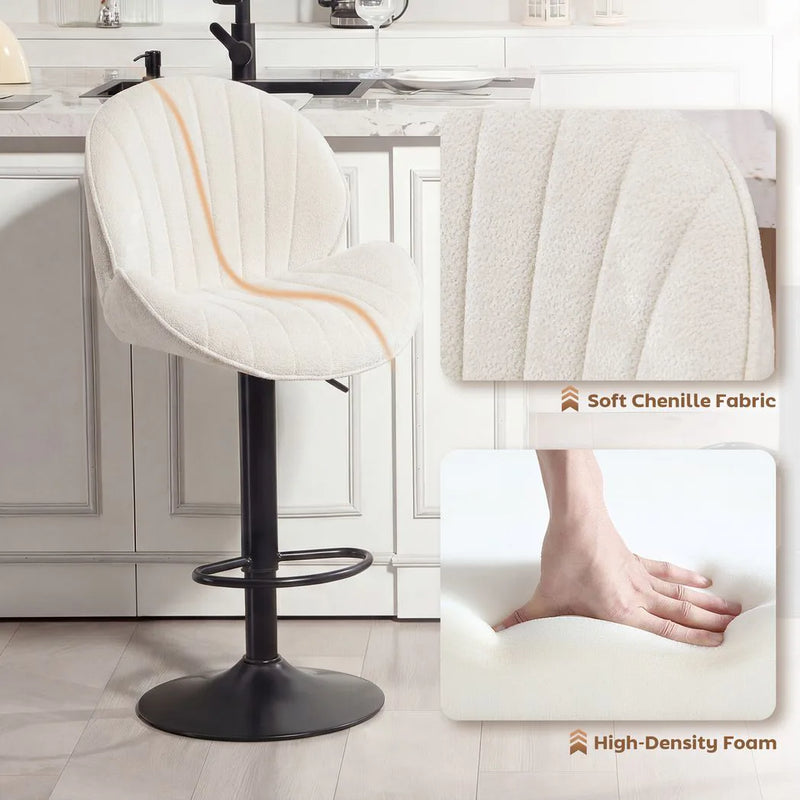 HOMCOM Bar Stools Set of 2, Swivel Barstools with Back, Adjustable Height and Footrest for Kitchen Island, Dining Room, Cream