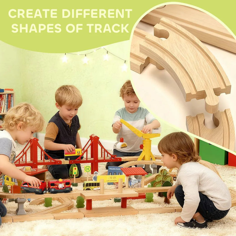 AIYAPLAY 133-Piece Wooden Train Set, Toy Train with Crane, Storage Box, for Kids Ages 3