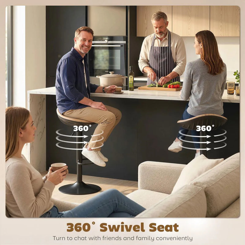 HOMCOM Set of 2 Barstools PU Leather Kitchen Stools with Saddle Seat Height Adjustable Swivel Kitchen Chairs with Footrest Oak