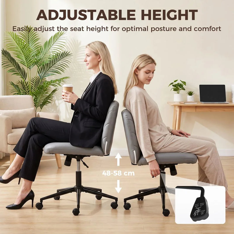 HOMCOM Home Office Desk Chair Height Adjustable Swivel Chair Cross Legged Wide Seat Swivel Wheels Grey