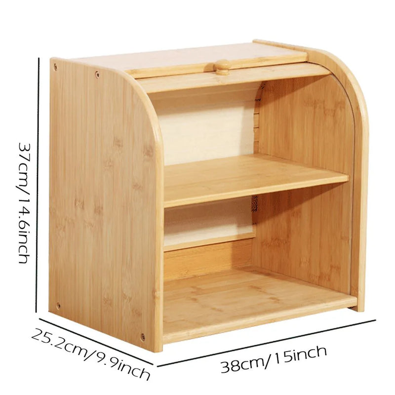 Bread Bin 2 Tiers Double Layer Box Slide Roll Top Food Storage Rack Home Kitchen