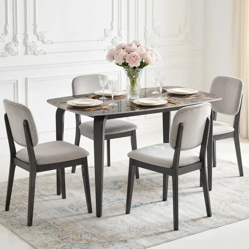 HOMCOM Dining Table for 4, Modern Kitchen Table with Sintered Stone Tabletop, Metal Legs, Brown