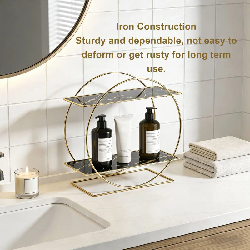 Bathroom Counter Organizer Iron Multi Purpose 2 Tier Countertop Storage Shelf for Cosmetics Skincare Products Toiletries Black