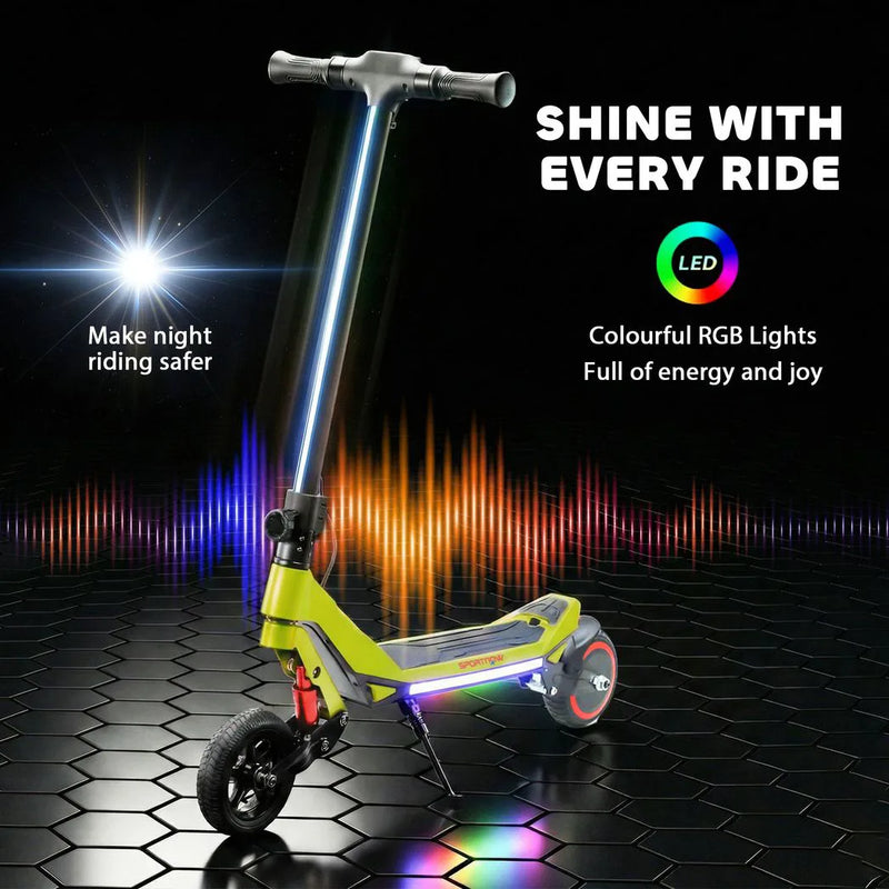 SPORTNOW Electric Scooter for Kids, Foldable E Scooter for Age Age 6 with LED Display, RGB lights, Up to 16km/h, Green