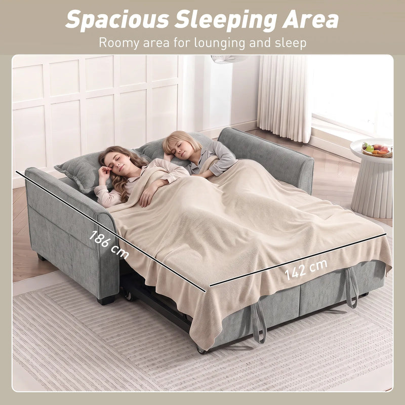HOMCOM 2 Seater Sofa Bed, 4-in-1 L-Shaped Convertible Pull-Out Sleeper Sofa with Adjustable Backrest and Side Pockets, Grey