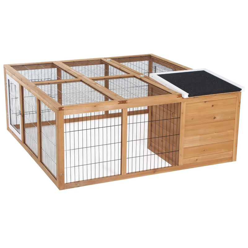 PawHut Rabbit Hutch Outdoor, Guinea Pig House, Bunny Run Cage with Openable Top for 1?2 Rabbits, 123 x 120 x 52cm, Yellow
