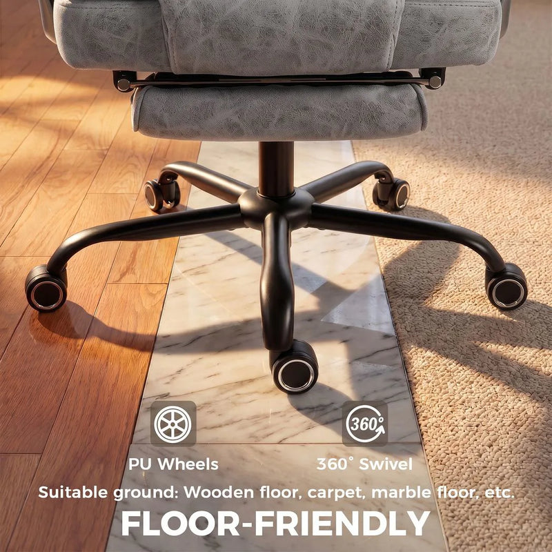 HOMCOM Executive Office Chair, Leathaire Big and Tall Office Chair 180 kg with Wide Seat, Reclining, Lumbar Support, Grey