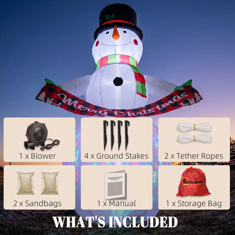 Inflatable Christmas Decoration, Outsunny 6.7FT Christmas Inflatable Snowman with Colourful LED Light
