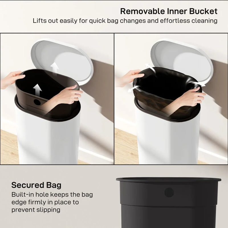 HOMCOM 30 L Modern Curved Kitchen Bin - Cream