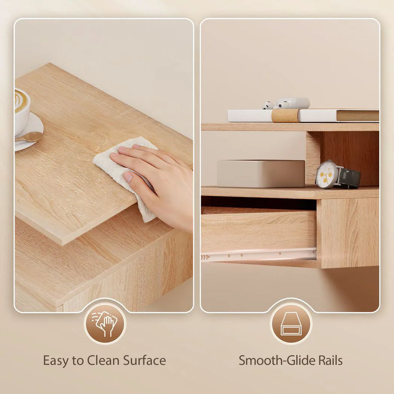 HOMCOM Set of Two Floating Bedside Tables - Oak