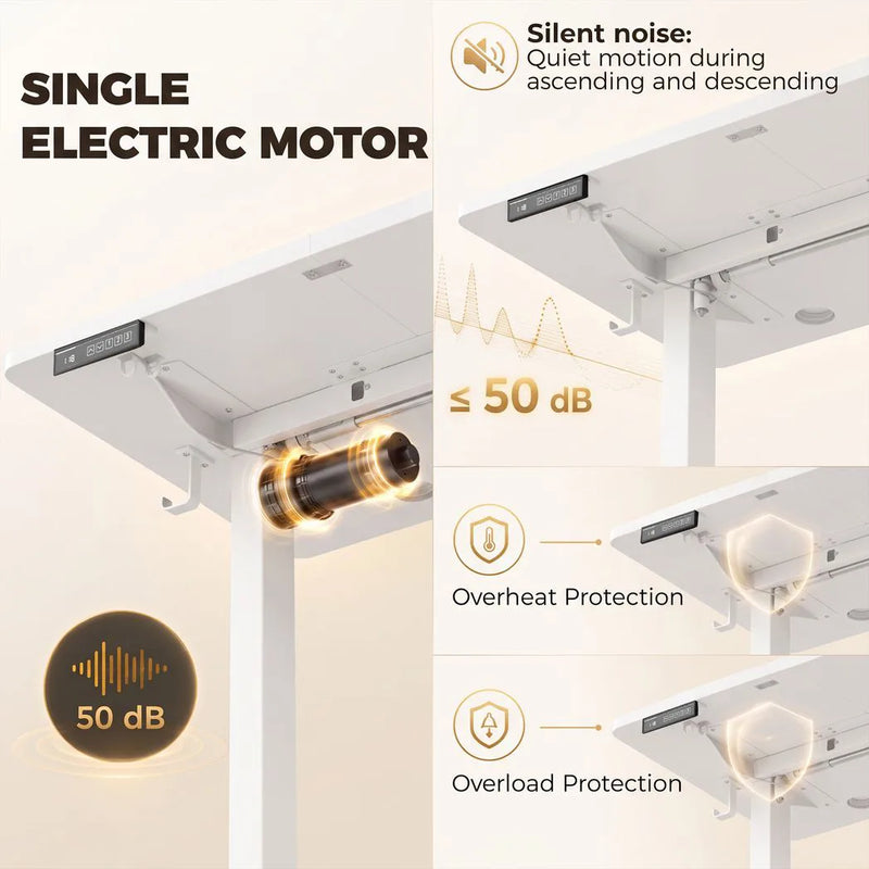 HOMCOM Standing Desk Memory Control Height Adjustable Desk 2 Cable Holes LED Display Sit Stand Desk White