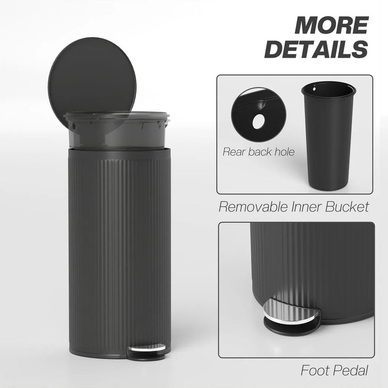 HOMCOM Kitchen Bin, 30 Litre Pedal Rubbish Bin with Removable Bucket, Black