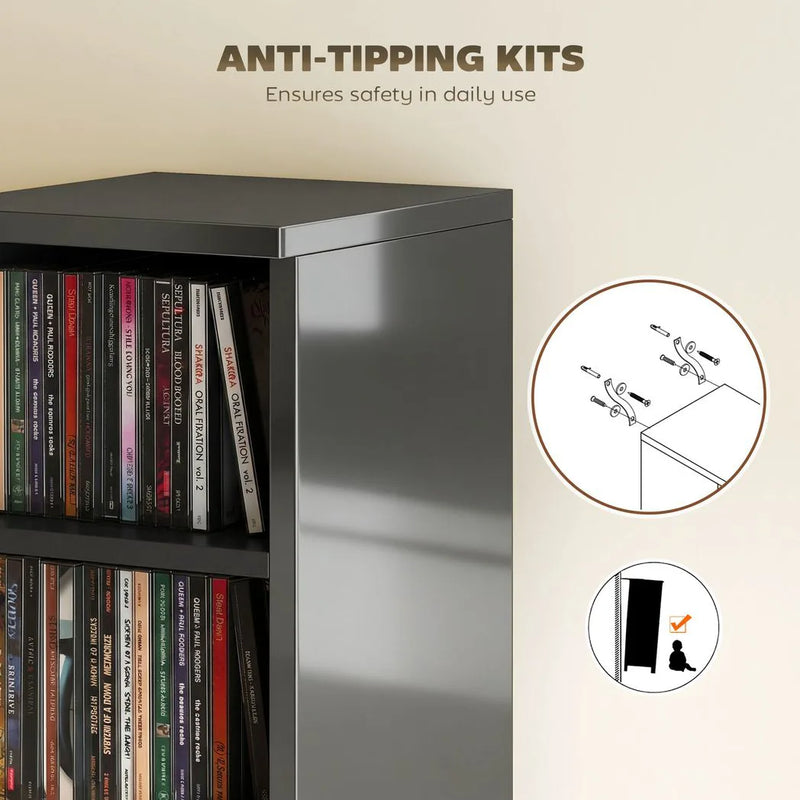 HOMCOM Set of 2 CD Media Display Shelf Unit Tower Rack with Adjustable Shelves, High Gloss Black