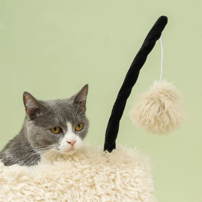 PawHut Cat Tree Sheep Design, 98 cm Multi-Level Cat Tower with Scratching Posts, Tunnel & Play Ball, Light Brown