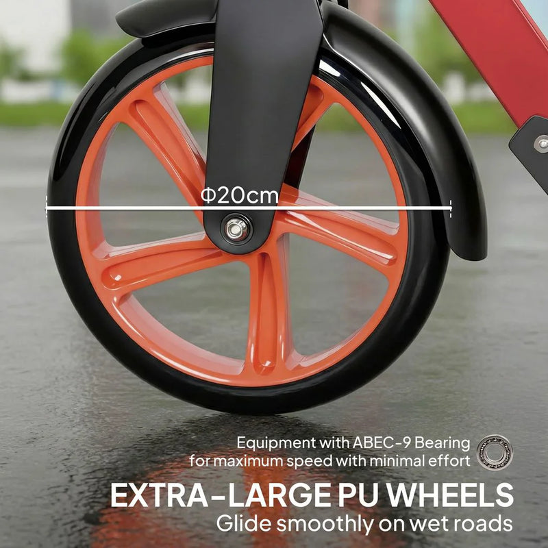 HOMCOM One-click Folding Kick Scooter for 14 w/ Adjustable Handlebar, Push Scooter with Kickstand, Dual Brake System, Red
