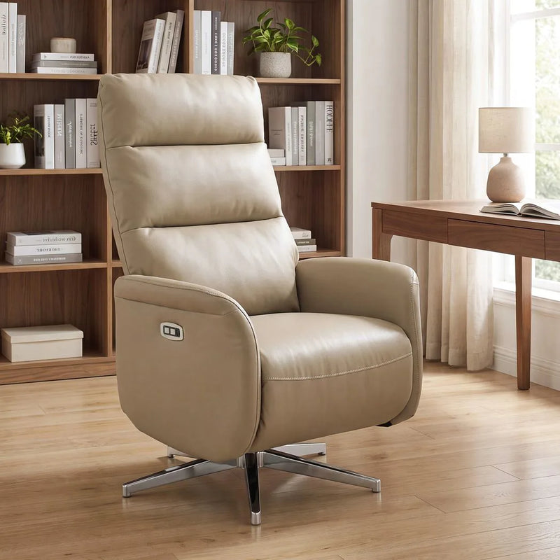 HOMCOM Power Recliner Chair, Swivel Electric Reclining Chair with Type C?, Recliner Armchair with Footrest, Brown