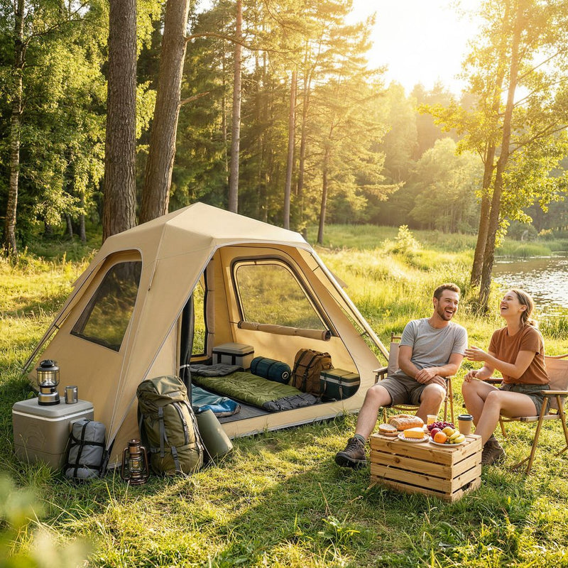 Outsunny Pop Up Tent 3000mm Waterproof Camping Tents with Mesh Windows 2-3 People Khaki