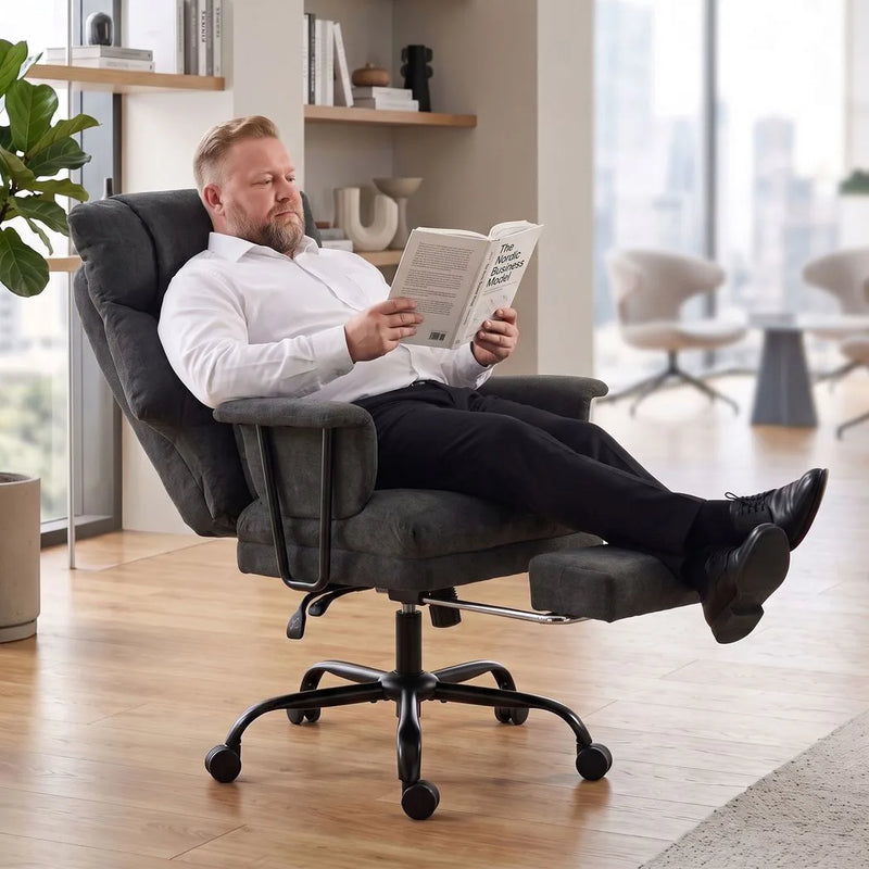 HOMCOM Office Chair, 180kg Heavy Duty Linen Computer Desk Chair with Lumbar Support, Wide Seat, Spring Cushion, Black