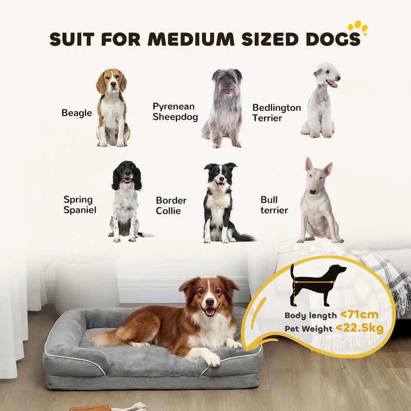 PawHut Dog Sofa Bed, Washable Pet Bed with Removable Cover and Non-Slip Bottom for Cats, Small and Medium Dogs, Grey