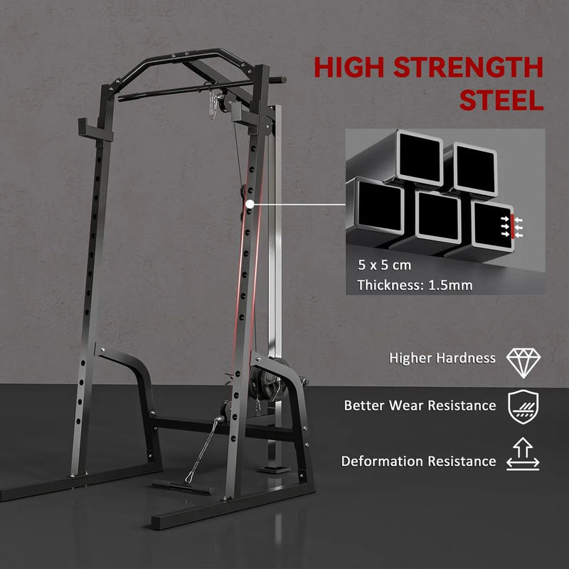 SPORTNOW Power Cage Power Rack with 15-Level Squat Rack, Cable Pulley System, Lat Pulldown & Pull Up Bar