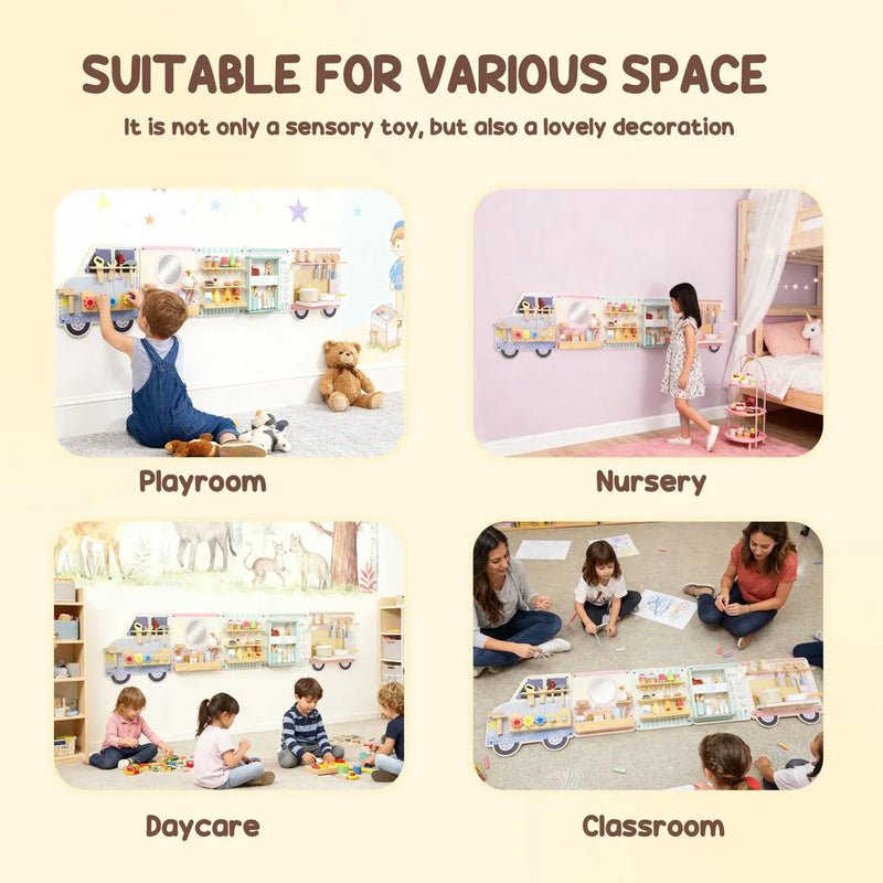 AIYAPLAY Wooden Busy Board, 5 in 1 Activity Wall Panels for Kids 3 Years, for Daycare, Playroom, Home