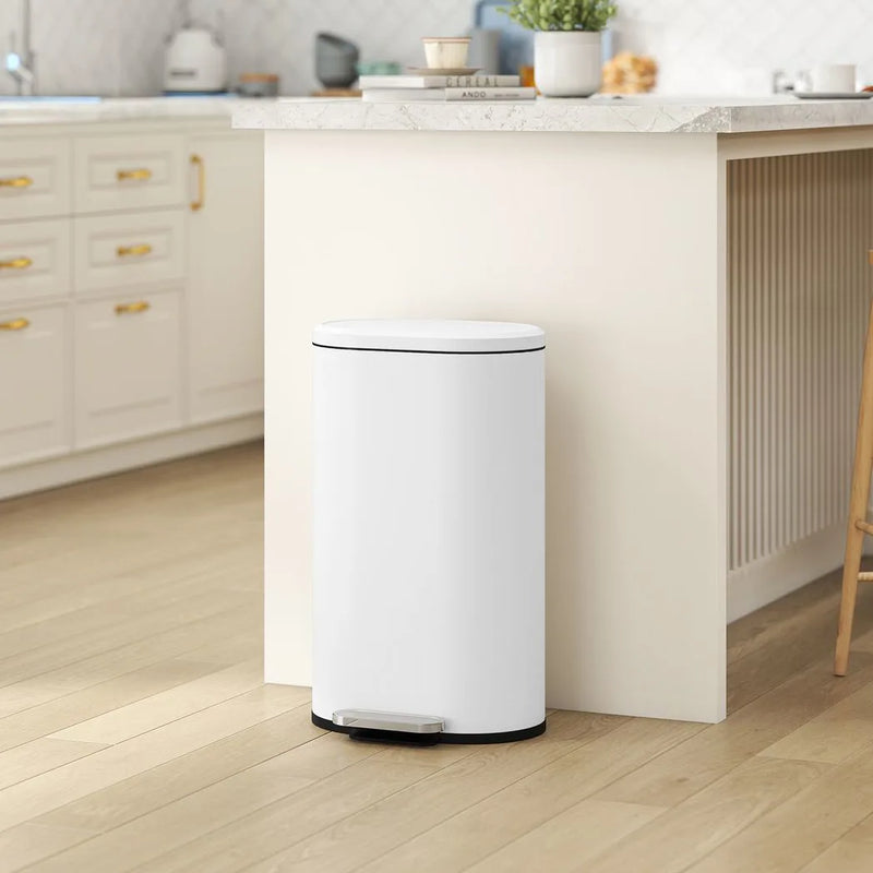 HOMCOM 30 L Modern Curved Kitchen Bin - White