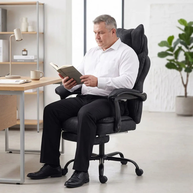 HOMCOM Executive Office Chair, Leathaire Big and Tall Office Chair 180 kg with Wide Seat, Reclining, Lumbar Support, Black