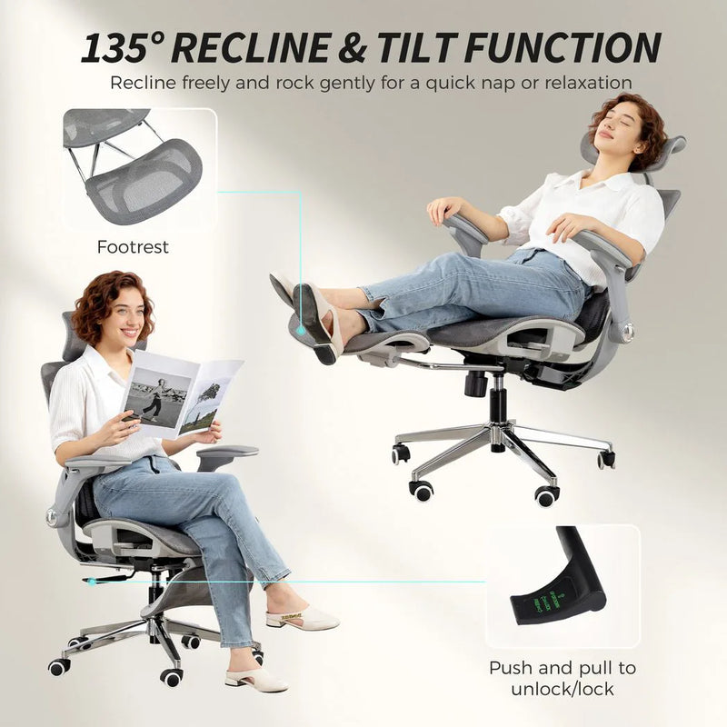 HOMCOM Ergonomic Office Chair, High Back Mesh Desk Chair, Grey