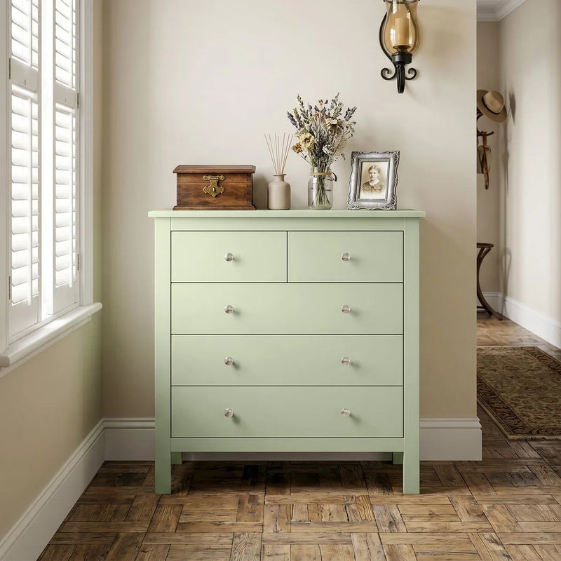HOMCOM 5 Drawer Chest of Drawers, Modern Dresser for Bedroom, Bedside Storage Cabinet, Wide Storage Unit with Glide Runners for Living Room, Hallway, Closet, 79 x 39.5 x 80.5 cm, Sage Green