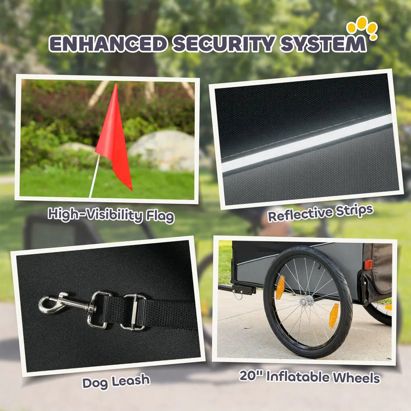 PawHut Dog Bike Trailer, Dog Cart Bicycle Carrier for Small and Medium Pets with 20" Inflatable Rubber Wheels, Grey