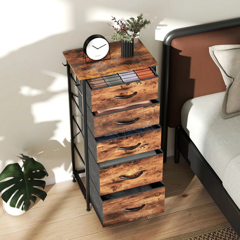 HOMCOM Chest of Five Fabric Drawers - Rustic Brown