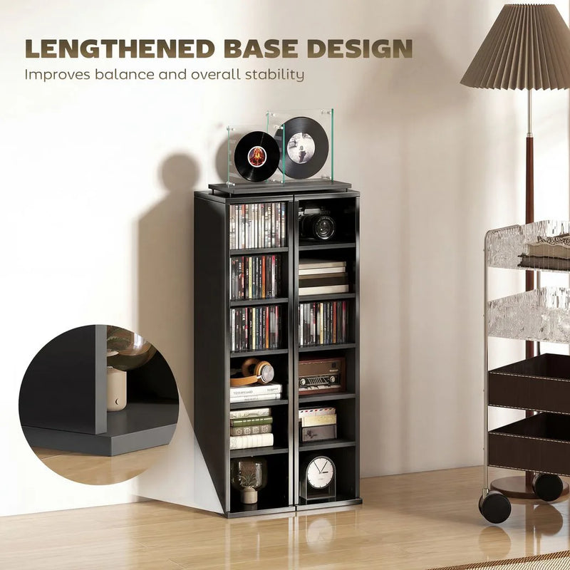 HOMCOM Set of 2 CD Media Display Shelf Unit Tower Rack with Adjustable Shelves, High Gloss Black