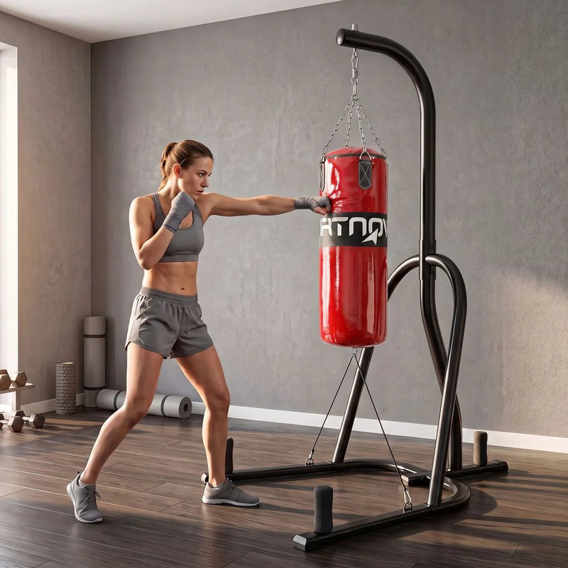 SPORTNOW Punching Bag with Stand for Adults, Freestanding Boxing Stand with Heavy Bag and Weight Plate Storage, Red