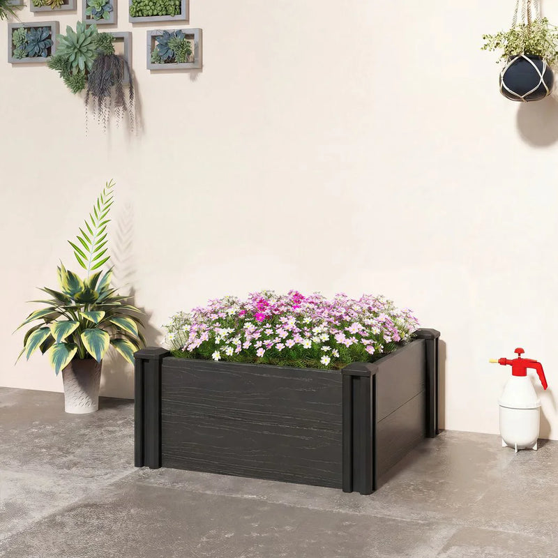 Outsunny Vinyl Raised Garden Bed Kit, 2 x 2 x 1ft Modular Elevated Garden Box with Slotting Legs and Open Bottom, Dark Grey