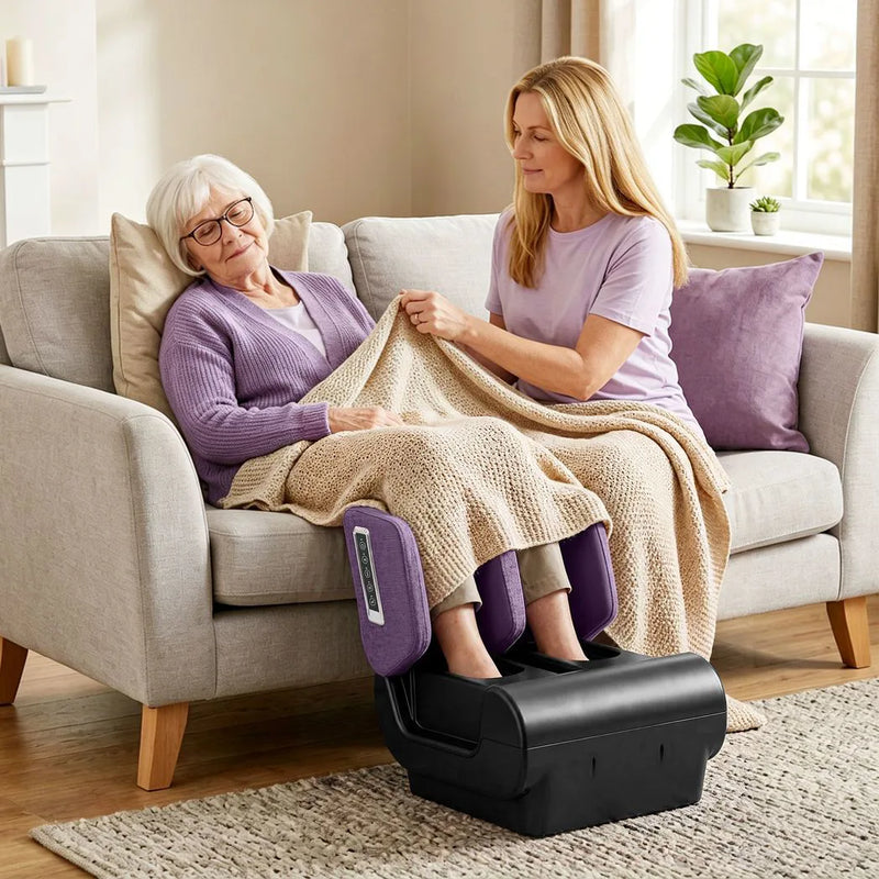 HOMCOM 2 in 1 Foot and Calf Massager with Heat, Air Compression, Timer, 3 Modes & Intensities, Purple and Black