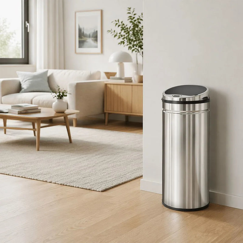 HOMCOM 42L Automatic Motion Sensor Rubbish Bin with Fingerprint Resistant, Stainless Steel, Silver Tone