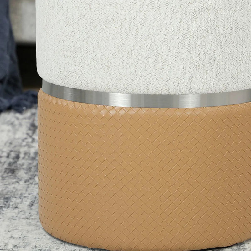 HOMCOM Nesting Round Ottoman with Storage Set of 2 - Cream/Brown
