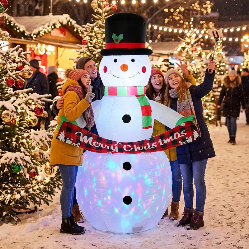 Inflatable Christmas Decoration, Outsunny 6.7FT Christmas Inflatable Snowman with Colourful LED Light