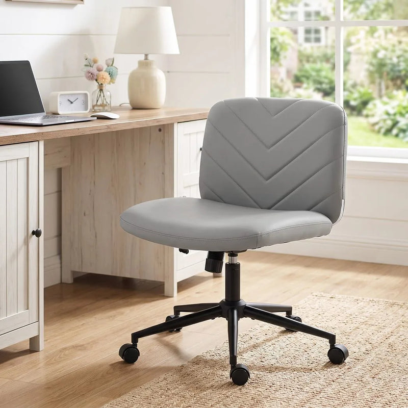 HOMCOM Home Office Desk Chair Height Adjustable Swivel Chair Cross Legged Wide Seat Swivel Wheels Grey