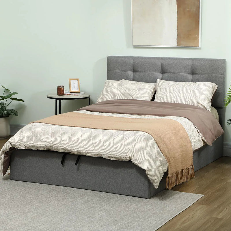 HOMCOM 4ft6 Double Ottoman Bed with Gas Lift Storage - Grey