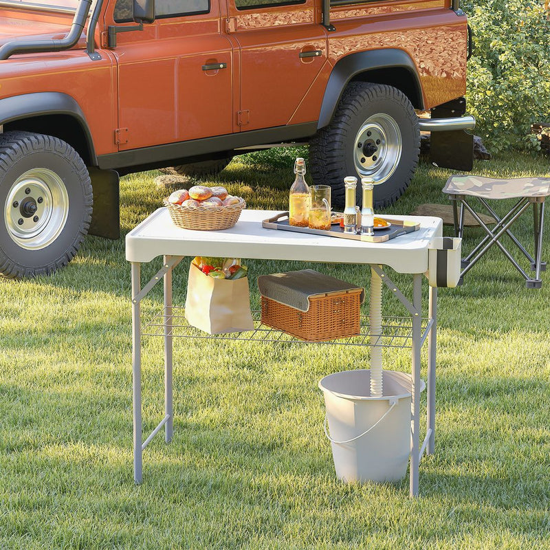 Outsunny Folding Fish Cleaning Table with Sinks, Portable Camping Sink Table with Faucet, Drainage Hose