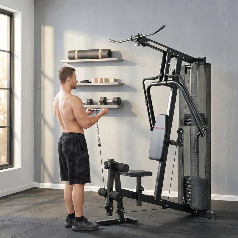 SPORTNOW Multi Gym with Adjustable Seat and Back, All in One Home Gym Machine with 45kg Weight Stack for Full Body Strength Training