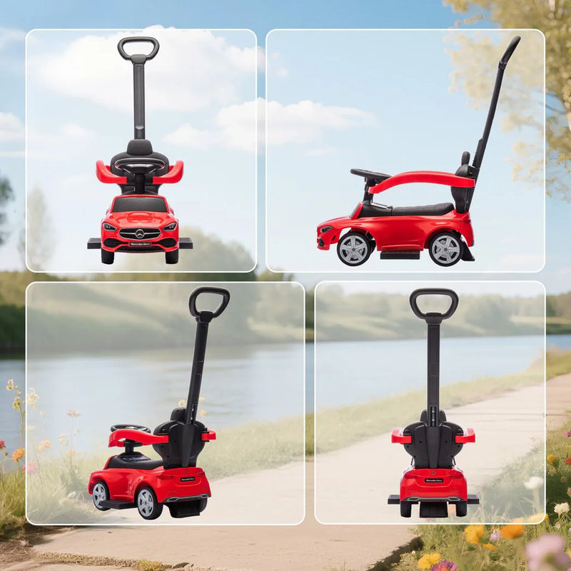 AIYAPLAY 2 in 1 Baby Ride on Push Car Mercedes-Benz C-Class Licensed Walker Foot to Floor Push-Along with Removable Handle, Red
