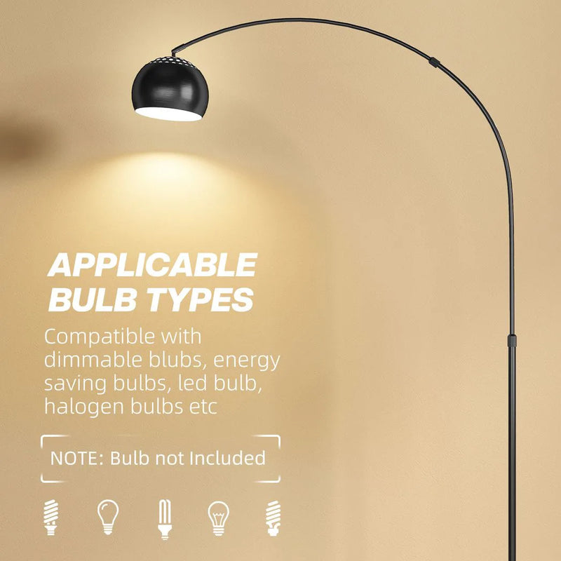 HOMCOM Arc Floor Lamp for Living Room, Modern Adjustable Standing Lamp with Faux Black Marble Base Black