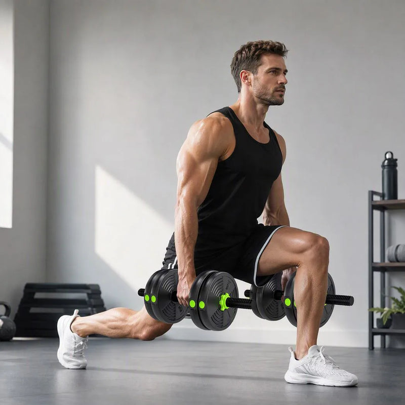 SPORTNOW 15 kg 3-in-1 Adjustable Dumbbell & Barbell Set with EZ Bar, Connecting Rod and Non-Slip Grip for Home Gym, Green