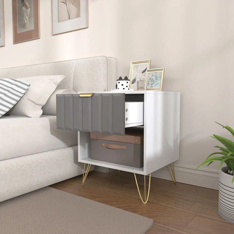 HOMCOM Bedside Table Modern Bedside Cabinet with Drawer and Open Compartment, 45 x 40 x 55, White