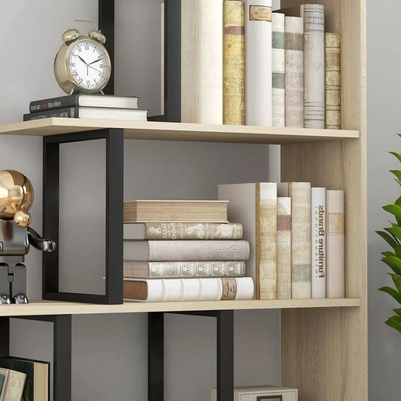 HOMCOM 5-Tier Bookcase, Wooden Ladder Bookshelf Display Stand, Oak